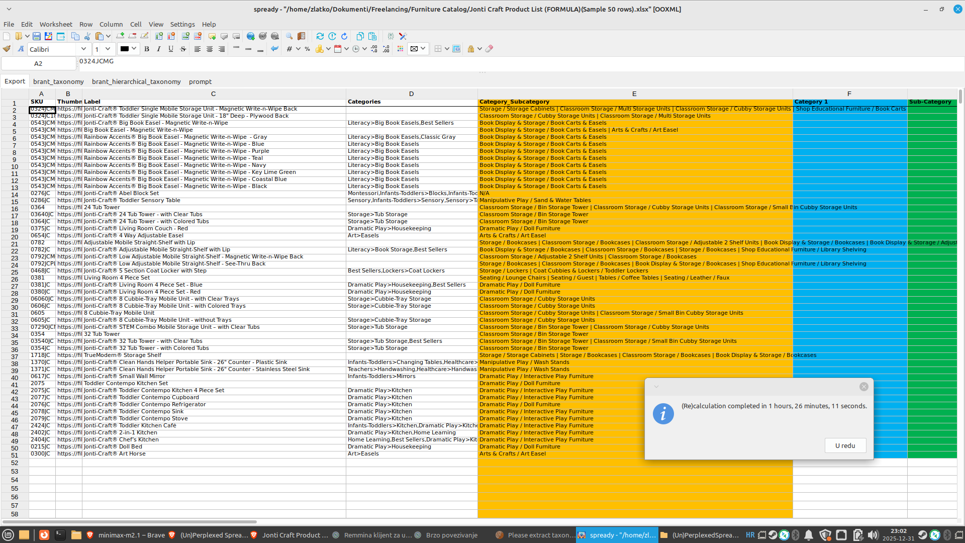 Using (Un)Perplexed Spready for product categorization according to a hierarchical taxonomical list